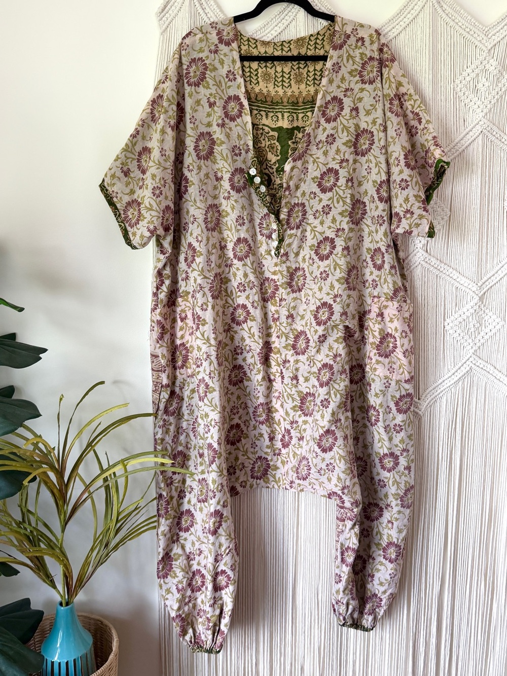 Kantha Bae Vintage Sari Cotton Floral Reversible Harem Drop Crotch Eva Jumpsuit